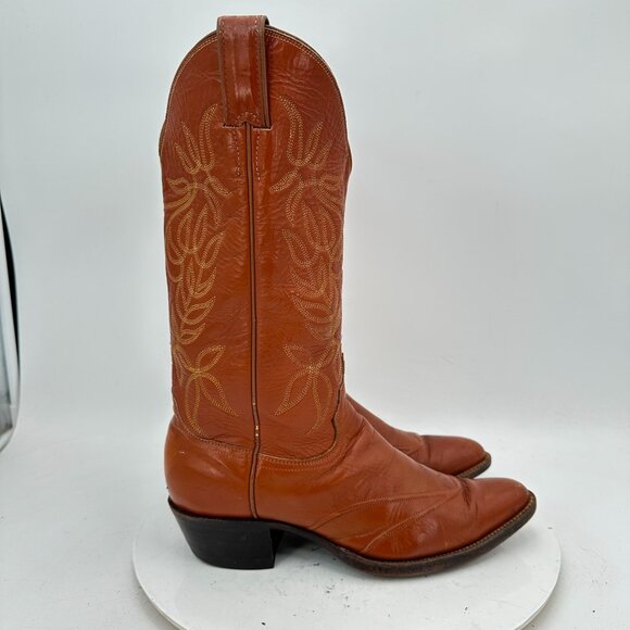Justin L 4115 Men Size 7.5D Brown Tan Leather Pull On Western Cowboy Boot - Picture 4 of 13